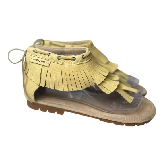 Caterpillar Women’s Jazmyne Light Yellow Leather Fringe Boho Sandals - Picture 1 of 9